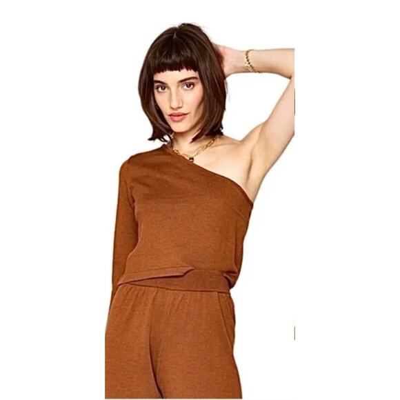 Callahan Sweater Womens Medium‎ Lora Rootbeer Brown One Shoulder Knit Top - Picture 4 of 8